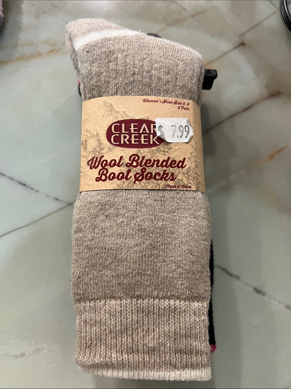 Wool Blended Boot Socks - Beige & Black